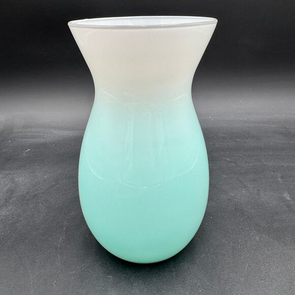 Vintage Hand Blown Glass Vase Ombre Blue Green to White 8.25" x 5" - Picture 6 of 9